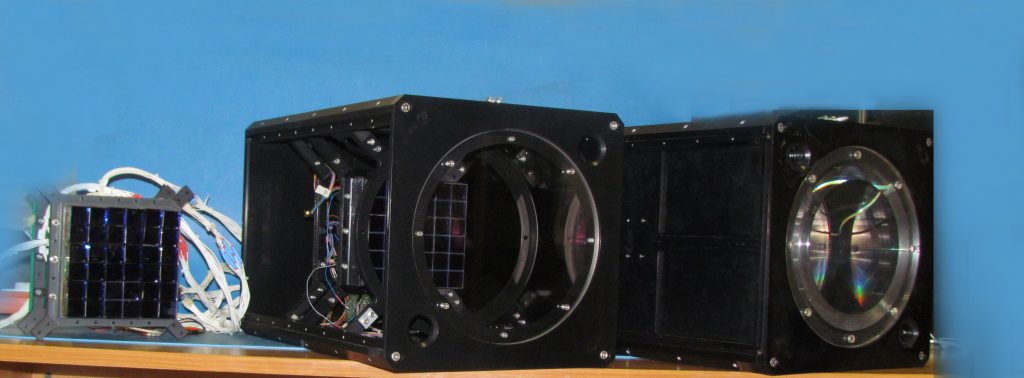 Left: the PDM unit of EUSO-TA. Center Mini-EUSO FM during assembly. Right: Mini-EUSO EM